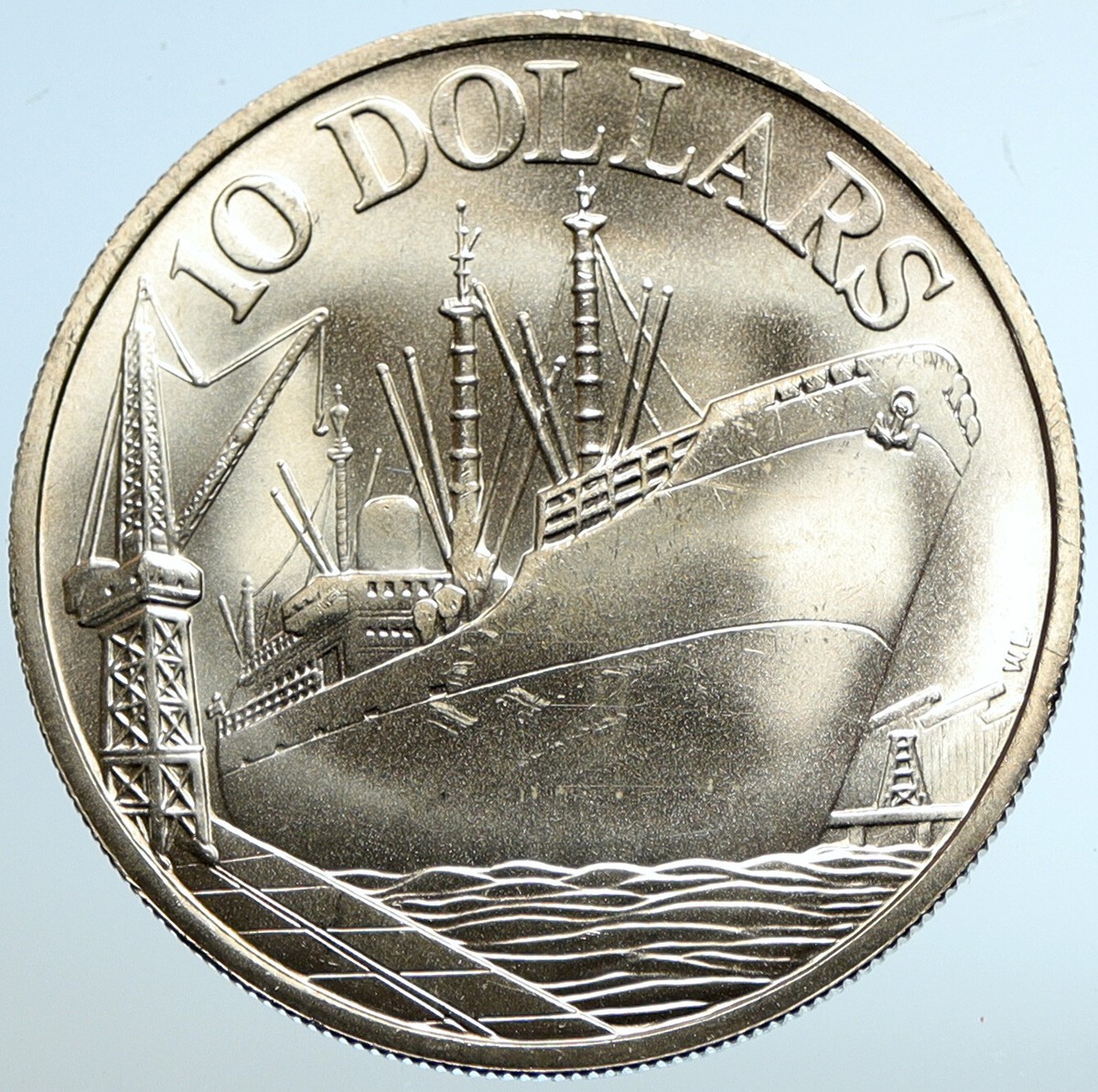1977 SINGAPORE 10th Year Independence CARGO SHIP Silver 10 Dollars