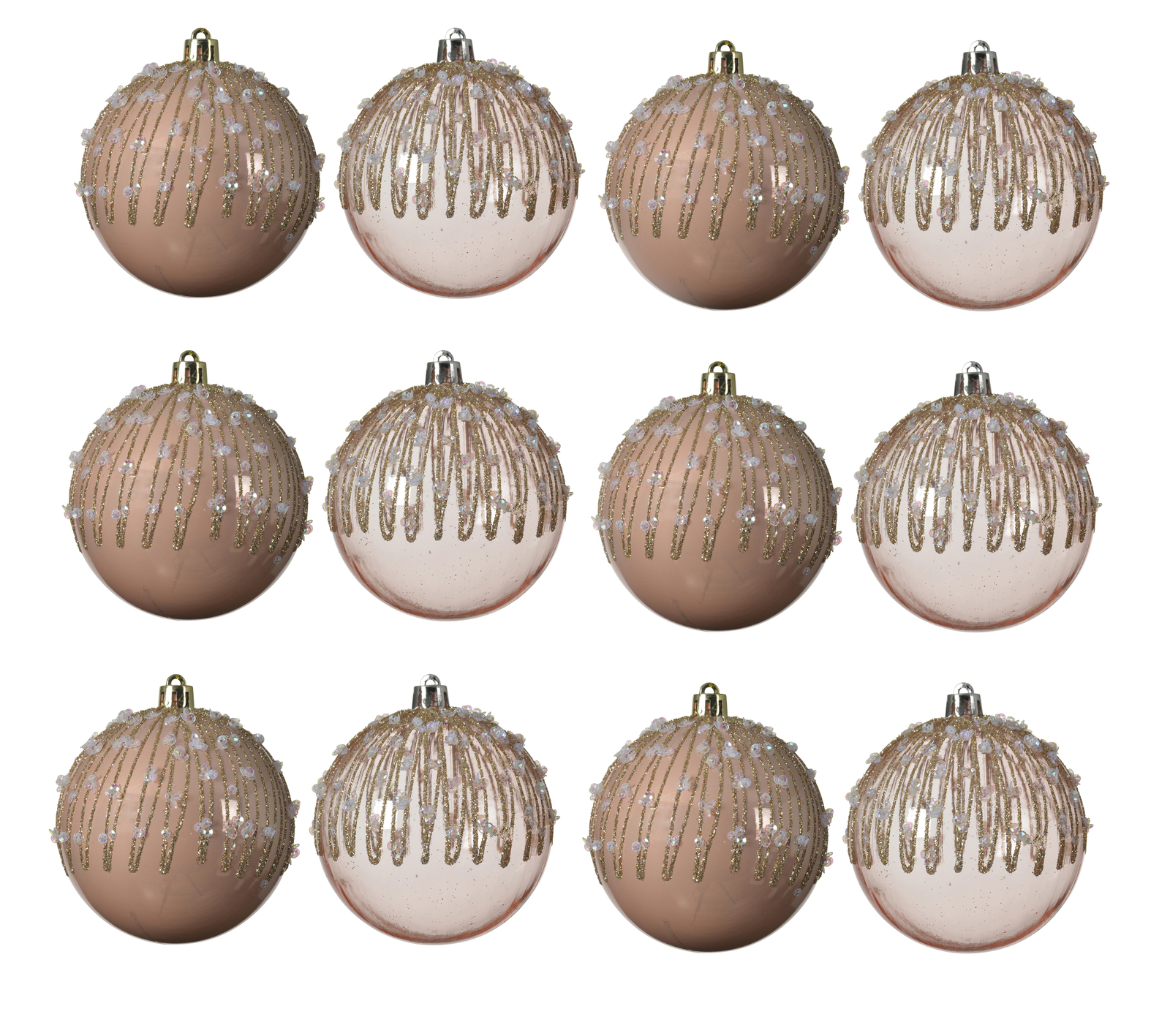 Pink Christmas Tree Baubles Glitter Sequin Sparkle Decorated 8cm Xmas Baubles 12