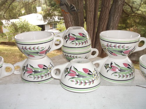 9 Syracuse China Restaurant Ware Art Nouveau Pink Green Flower Coffee Cups - Picture 3 of 8