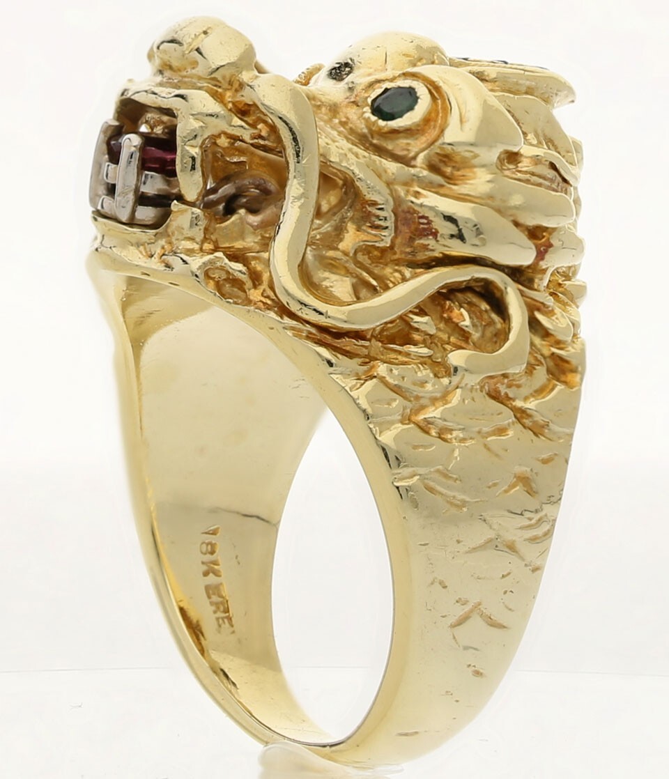 Diamond Emerald Ruby Dragon Ring .23CT Yellow Gol… - image 3
