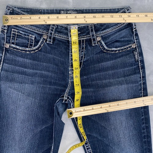 Pantalones de mezclilla plateados para mujer W28 Suki lavado oscuro punto grueso bordado pierna recta - Imagen 6 de 9