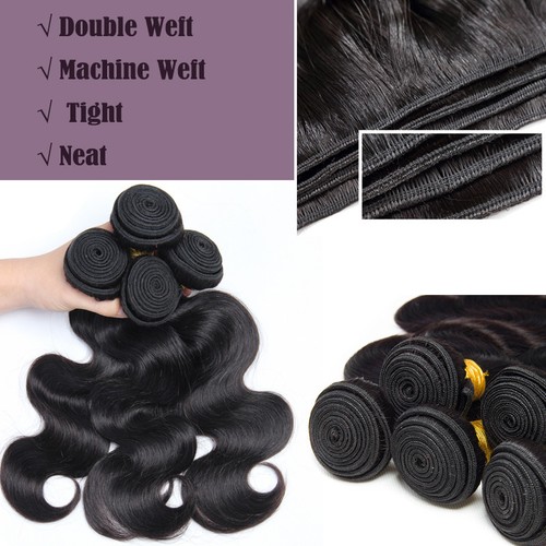 400G Peruvian Virgin Human Hair Extensions Weave Body Wave Straight 4 Bundles US - Picture 2 of 14