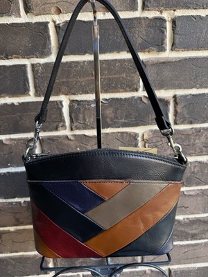 NWT Patricia Nash Arlee Retro Black brown multi Leather Crossbody multi 2 straps
