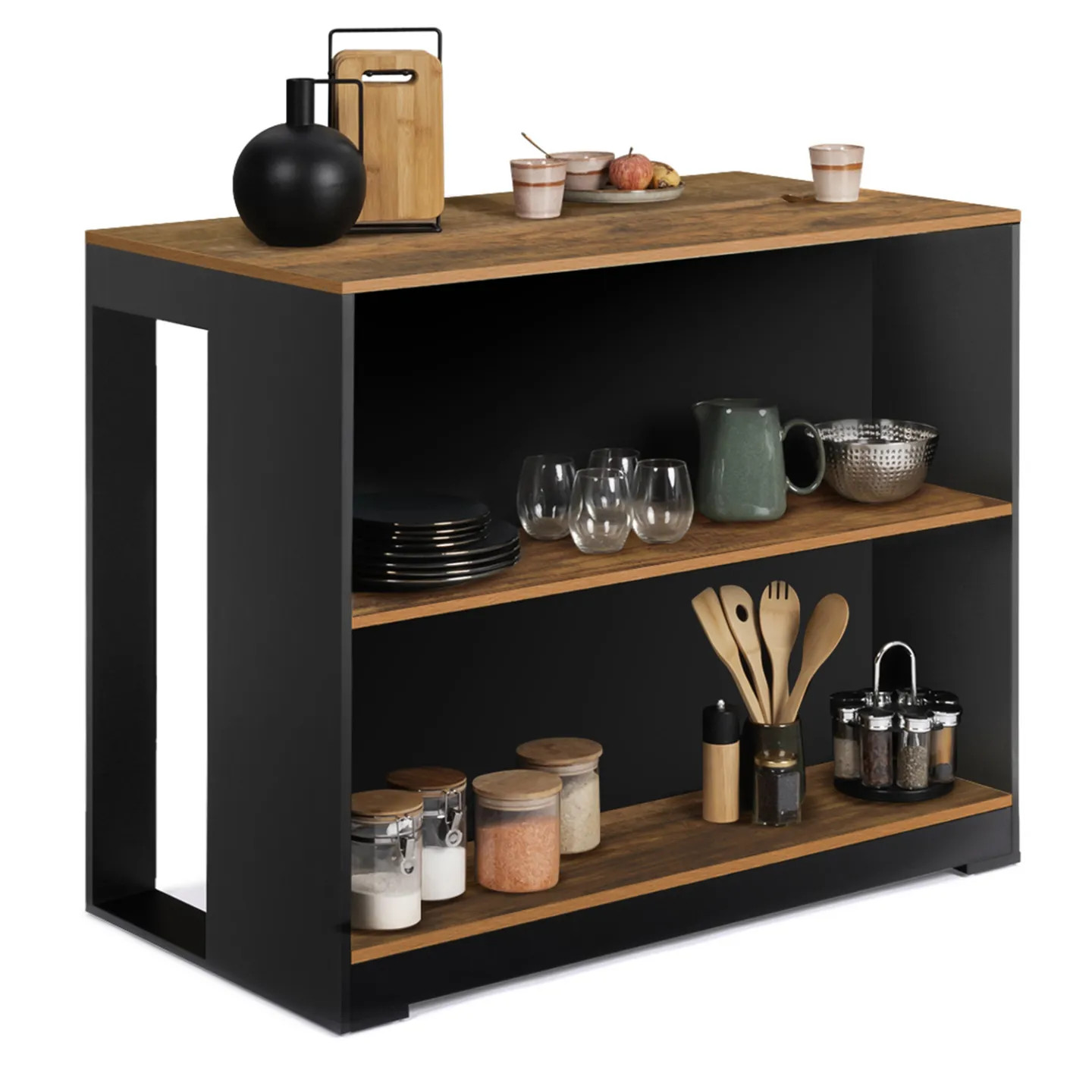 Table de bar îlot JUNO bois noir et plateau foncé HAWKINS pour cuisine