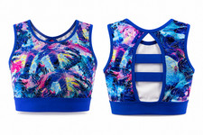 Capezio Future Star Girls Princess Blue Abstract Dance Sports Bra Top Large