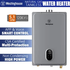 Westinghouse 120,000 BTU Natural Gas Tankless Water Heater APP & Voice Control