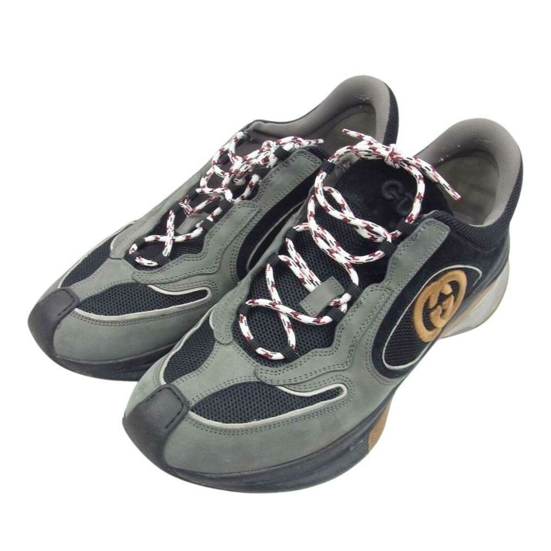 Gucci sneakers run lace up GG logo embroidery suede mesh low