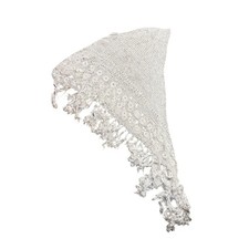 Crochet Triangle Shawl Cream Floral Medallion Fringe Wrap