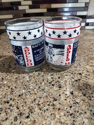 Set of 2 Vintage Apollo 13, 14 Glasses Tumblers NASA Space Shuttle