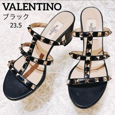 VALENTINO Valentino Rockstud Calfskin Slide Sandals Black 36.5 23.5cm