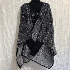 Alfani Open Front Cardigan Wrap Shawl Black and White Fitted Sleeves Woman’s M