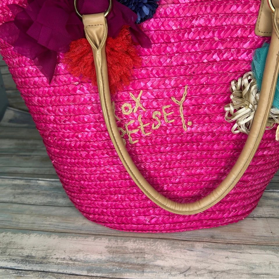 Bolso de Mano Betsey Johnson Paja Playa Picnic Rosa Flores Foto 3 de 4