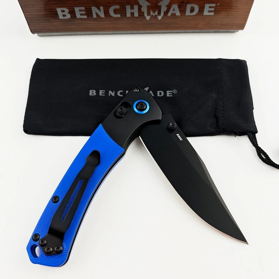 Navaja de bolsillo Benchmade 15085 mini curvada con mango azul río negra CPM-S30V AXIS® Foto 4 de 4