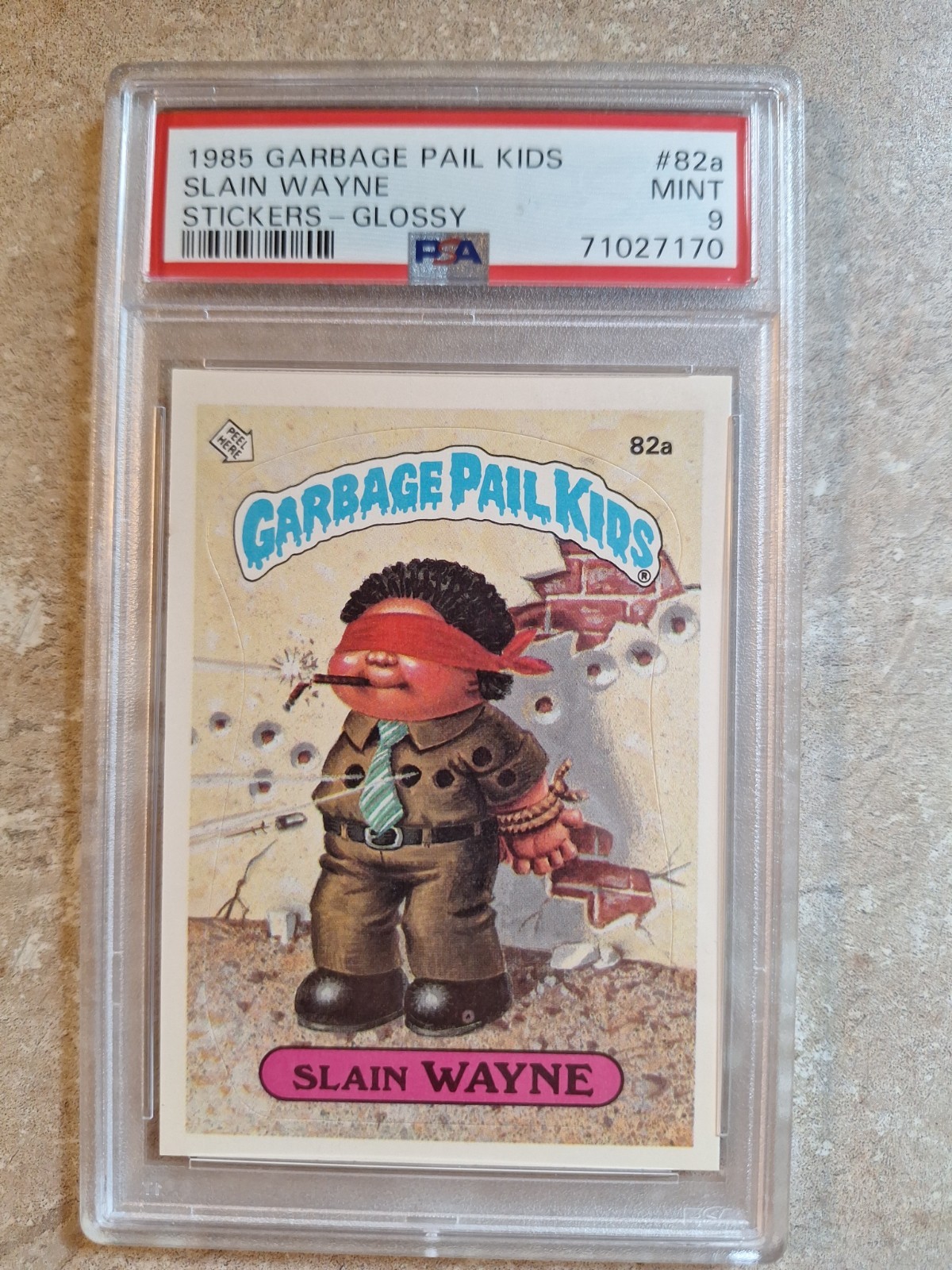 1985 Garbage Pail Kids OS2 Slain Wayne 82a PSA 9 MINT- GLOSSY view 2
