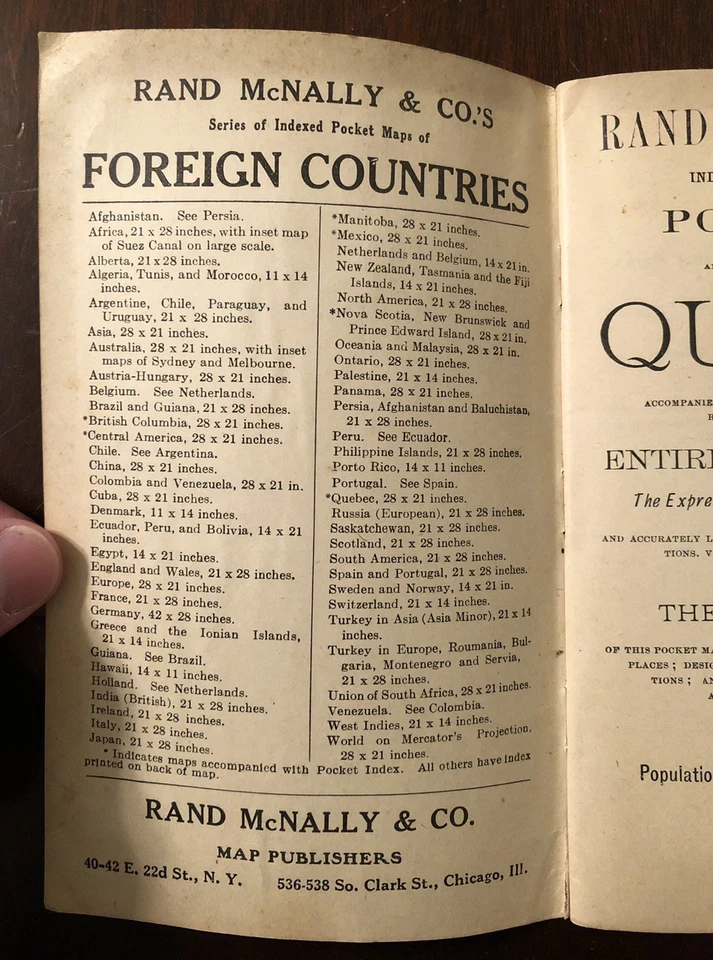 Antique 1913 Rand McNally Indexed Pocket Map and Shippers Guide QUEBEC Canada - Image 3 of 4