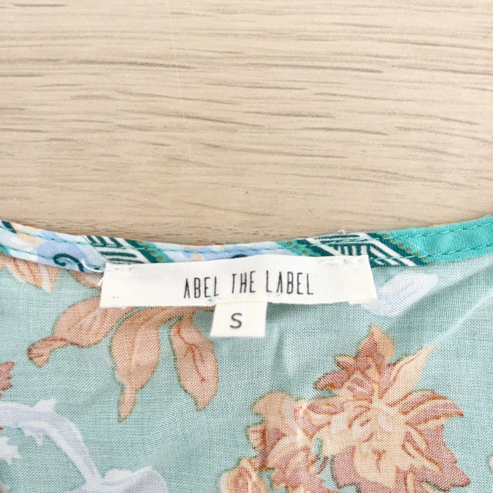 Abel The Label Midi Dress Size S Green Boho Floral Elastic Waist Shell Buttons - image 2 of 4