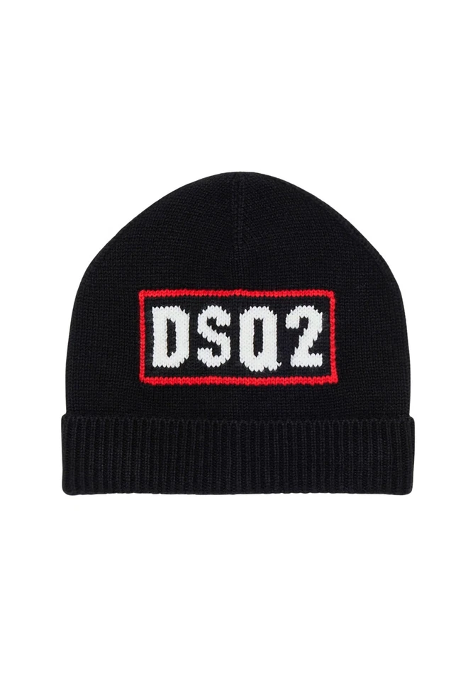 DSQUARED2 Cappelli Unisex Nero Berretto di lana Berretto di lana con logo Autunn - Imagen 3 de 4
