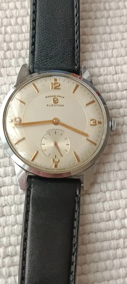 GROSSES 37,5 MM WAHL GRAND PRIX KALIBER 805 STRUKTURIERTES ZIFFERBLATT SCHWEIZER HANDAUFZUG UM 1950 - Bild 3 von 4