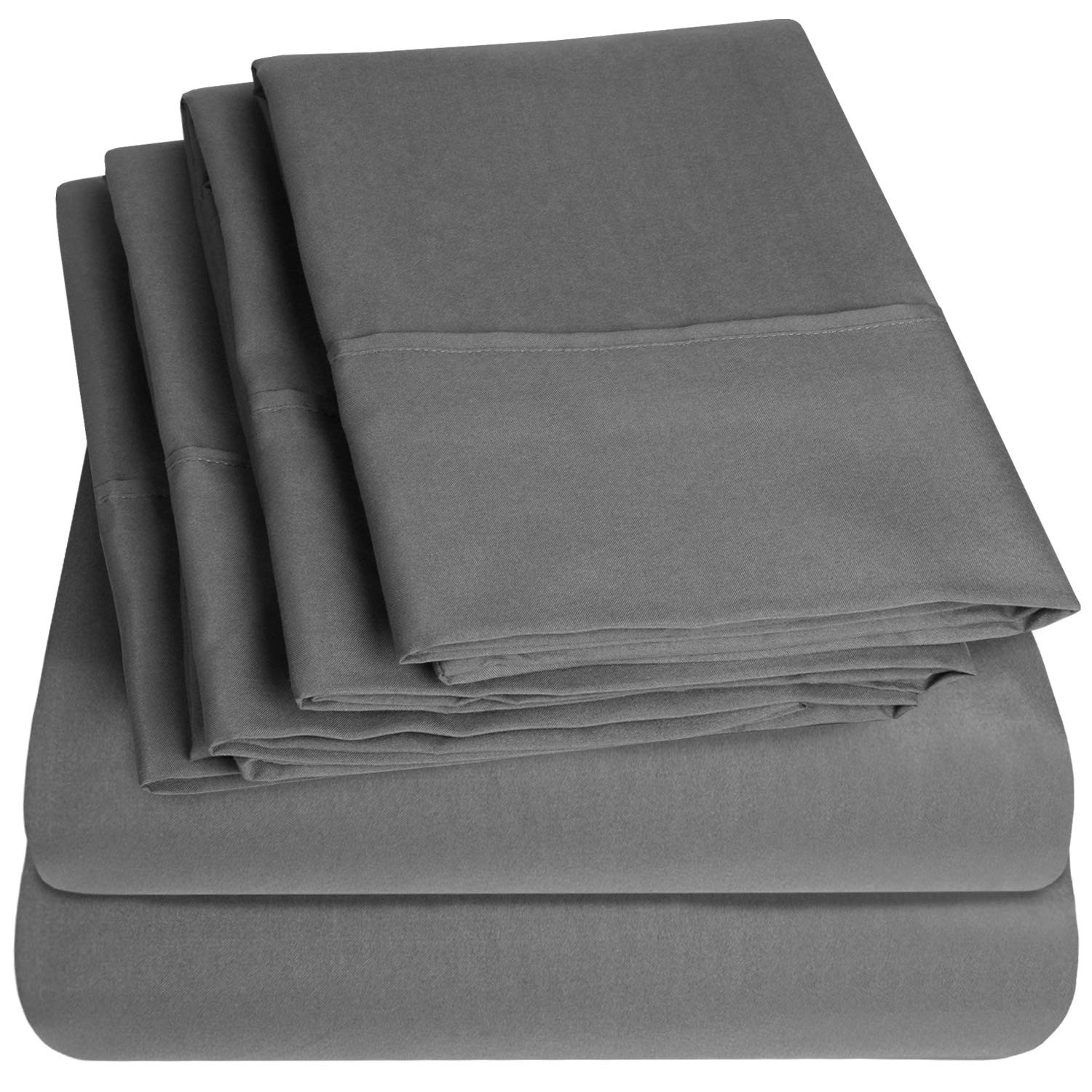 Bed Sheets Queen Size Grey - 6 Piece 1500 Supreme Collection Fine Brushed Mic-image