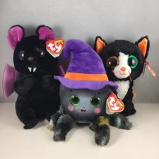 SET of 3 Ty Beanie Boos BATISTE WEAVER LUNA Halloween Bat Spider Cat MWMTs Plush
