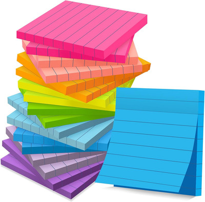 (18 Pads) Lined Sticky Notes 3X3 in Bright Ruled Post Stickies Colorful Super