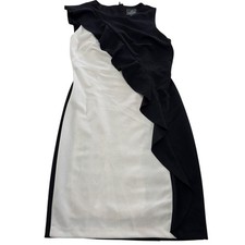 Adrianna Papell Dress Womens 0 Black White Sheath Colorblock Ruffle Cocktail