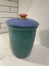 VTG Lindt-Stymeist Colorways 6.5 in Medium Canister Green w/ Blue & Salmon Lid 