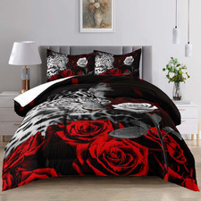 Leopard Print Comforter Set,Cheetah Print Comforter King Size,Red Rose Bedding S
