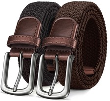 Men's Golf Belt 2 Pack-Braided Woven Stretch Belt for Gift Men Casual Jeans S...