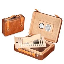 Galiner Luxury Cigar Humidor Leather Wood Case Box Travel Briefcase For Cigars