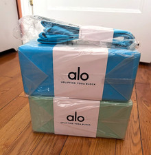 NWT Alo Yoga Uplifting Foam Yoga Blocks (2) w/ Strap Set, Lightweight Blue/Green