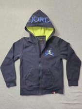 Jordan Hoodie Boys Medium 10-12 Blue Nike Air Full Zip Fleece Logo Graphic