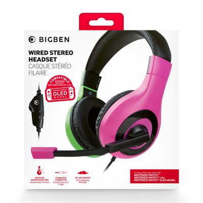 Wired Stereo Headset (Pink and Green) for Nintendo Switch UK