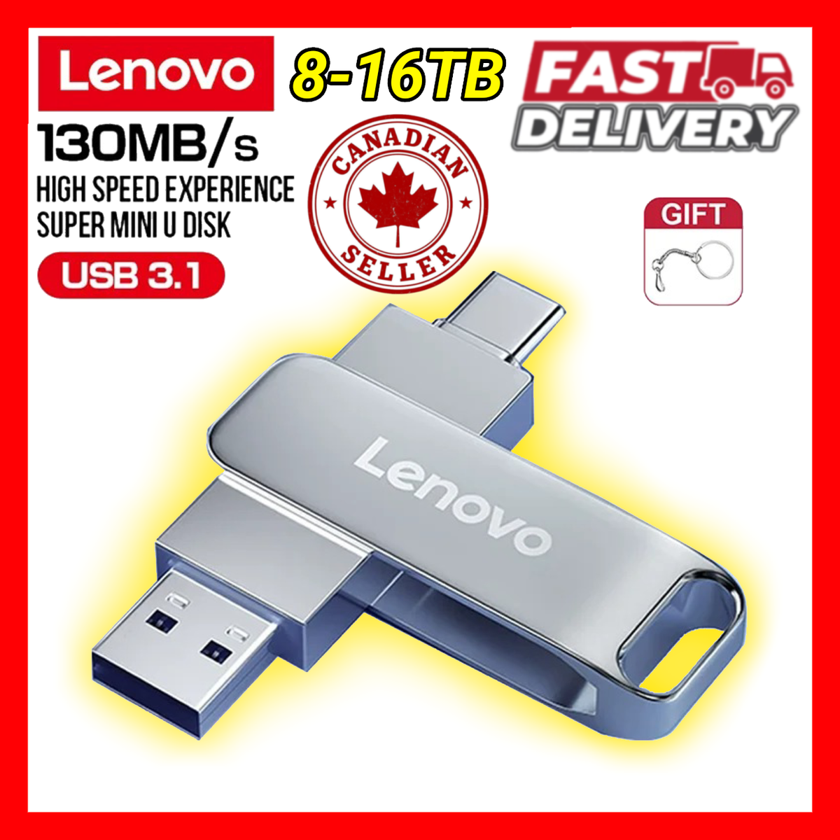 USB Flash Drive 16TB 8TB OTG 2-in-1 Metal High Speed Memory