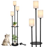 Stehlampe Schwarz Mit Regal, Moderne Stehlampe Mit 3 Leuchtmitteln, Vintage...