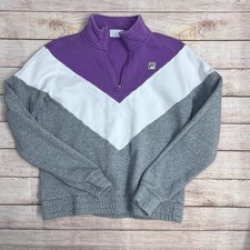 Y2K Retro FILA Colorblock 1/4 Zip Sweatshirt Size MED Purple/White/Gray Fleece