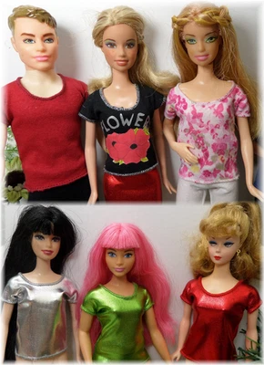 PETRAS SELBST ENTWORFENE & GENÄHTE KLEIDUNG 💙 T-Shirts Uni /Muster 💙KLEIDUNG für Mode Puppen: NORMAL VINTAGE CURVY MANN