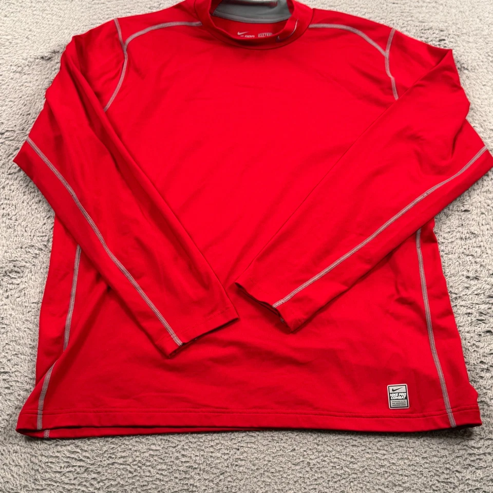Camisa Nike masculina 2XL vermelha Pro combate ajustada manga longa simulada ativa Dri Fit - Imagem 2 de 4