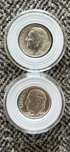 Lot Of 2 Silver Coins 1957P And 1964D Roosevelt Dimes Uncirculated In Capsules