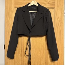 Boohoo Women’s Black Cropped Blazer With Body Ties Size 10 - Excellent Condition
