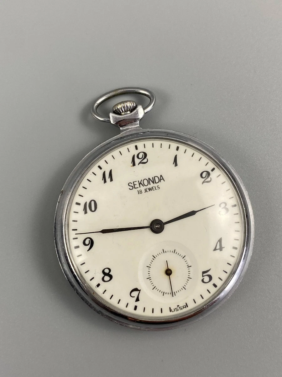 Reloj Bolsillo Vintage Sekonda Soviética URSS 18 Joyas Reloj Mecánico Raro
