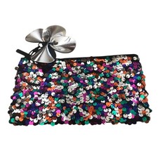 MAC Cosmetics Multicolor Sequin Clutch w/ Silver Flower   Rare 