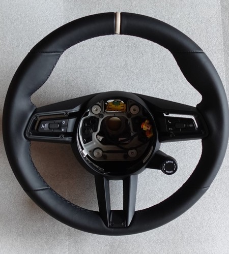 PORSCHE 19 23 992 CARRERA T BLK LEATHER M F STEERING WHEEL CHALK TOP & BLK STICH - Picture 4 of 24