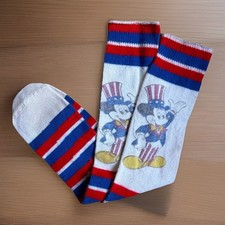 Vintage 1970s Mickey Mouse USA Patriotic Tube Socks Red White Blue Disney Adult