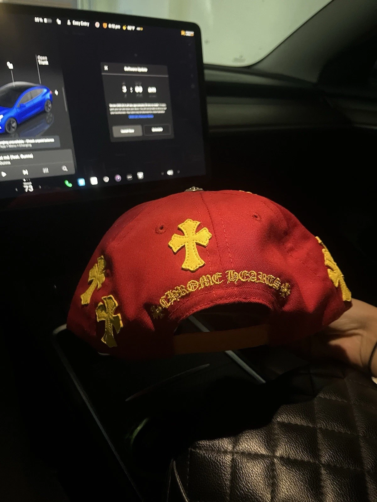 Cappello da baseball nuovo originale Chrome Hearts CH rosso ciliegia giallo toppa croce RARO