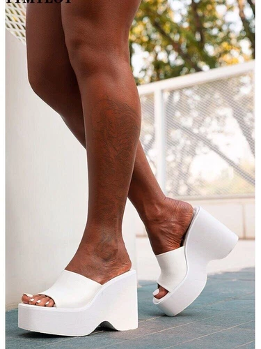 Summer Big Size Chunky Heeled Mules High Heels Platform Wedges Sandals Shoes - Picture 6 of 17