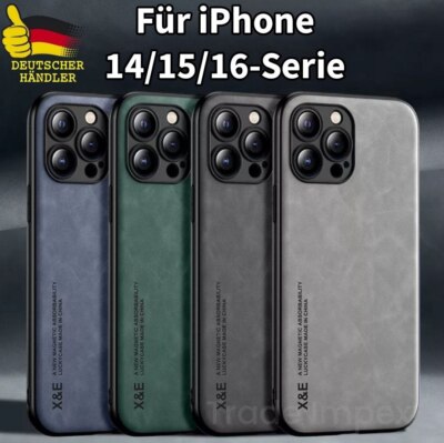Handy Hülle für iPhone 14 15 16 Plus Pro Max Kunstleder Case 9H Hartglas Schutz