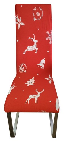 2 x Christmas Chair Covers Deer Snow Flakes Ornaments Bells Décor Dining Seat - Picture 2 of 5