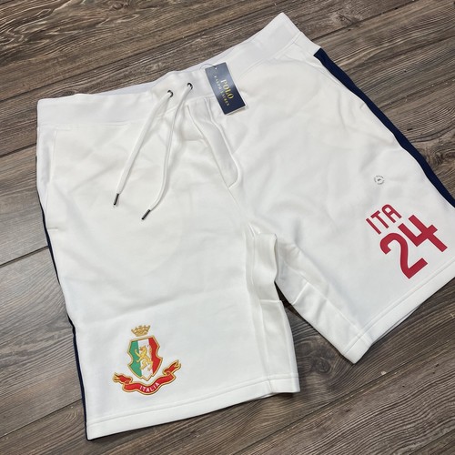 Polo Ralph Lauren Men’s 9-Inch Italy Fleece Shorts White Red #24 Size XXL NWT