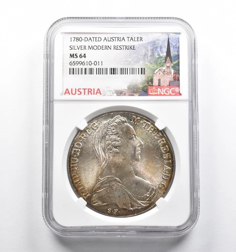 MS64 1780-Dated Austria 1 Thaler Silver Modern Restrike NGC - Great Color *4650